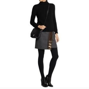 J. Crew gray wool blend faux wrap sequined mini skirt holiday back zip size 00